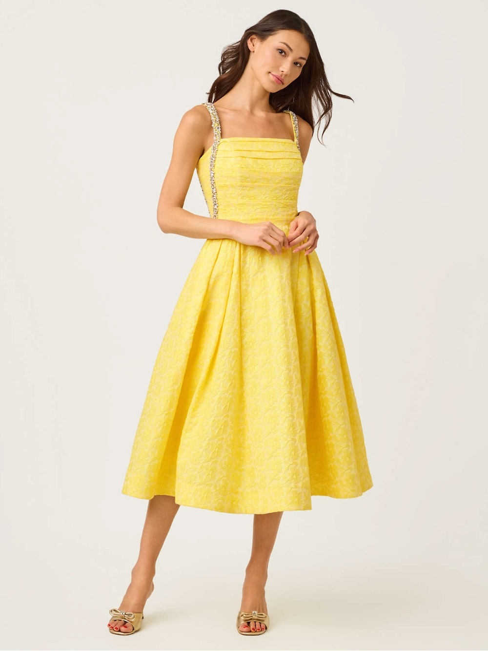 Lilly Pulitzer Carlina Yellow Beaded Midi Dress women’s size 10 NEW Sparkle